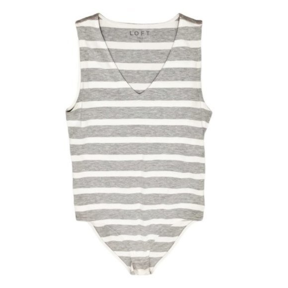 Loft Gray & White Striped Sleeveless Bodysuit S - Picture 7 of 8